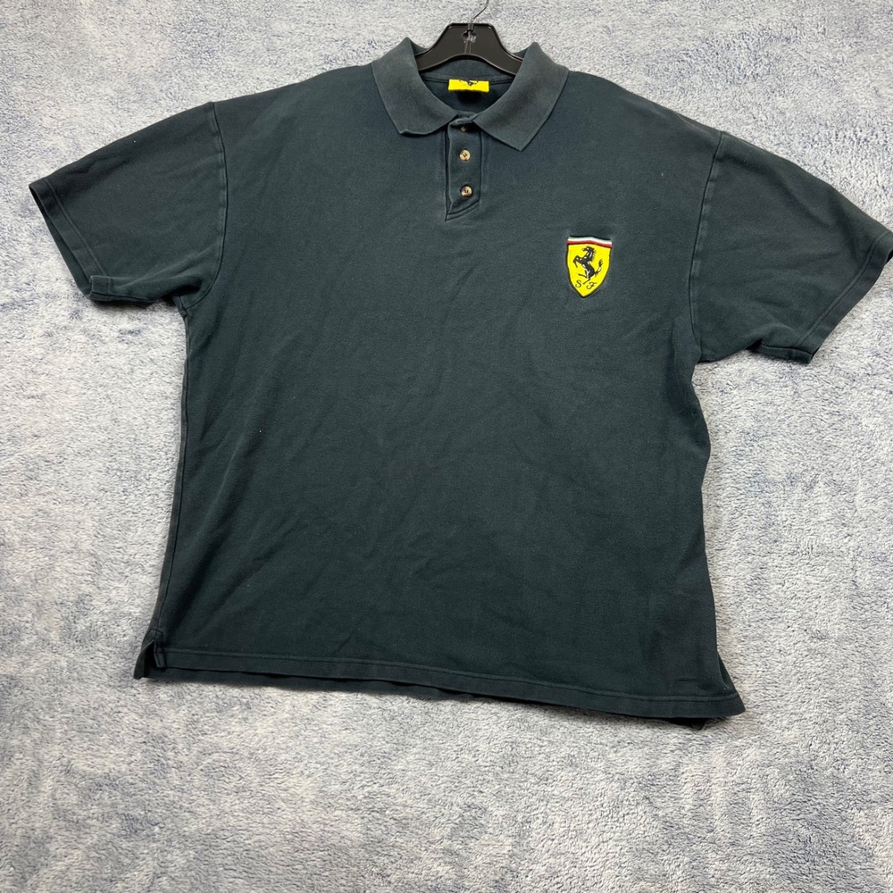 Ferrari Mens XL Black Polo Shirt 1998 Vintage Nice Man Racing Scuderia Shield